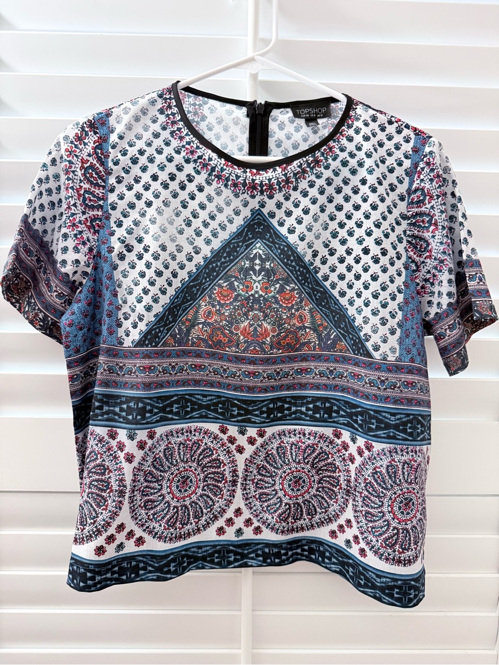 Topshop Short Sleeve Tee in White with Blue & Red Print
